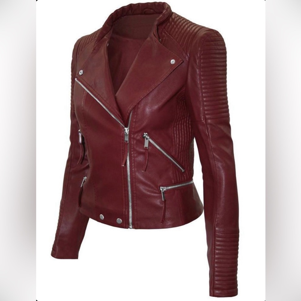 Burgundy Leather Moto Jacket